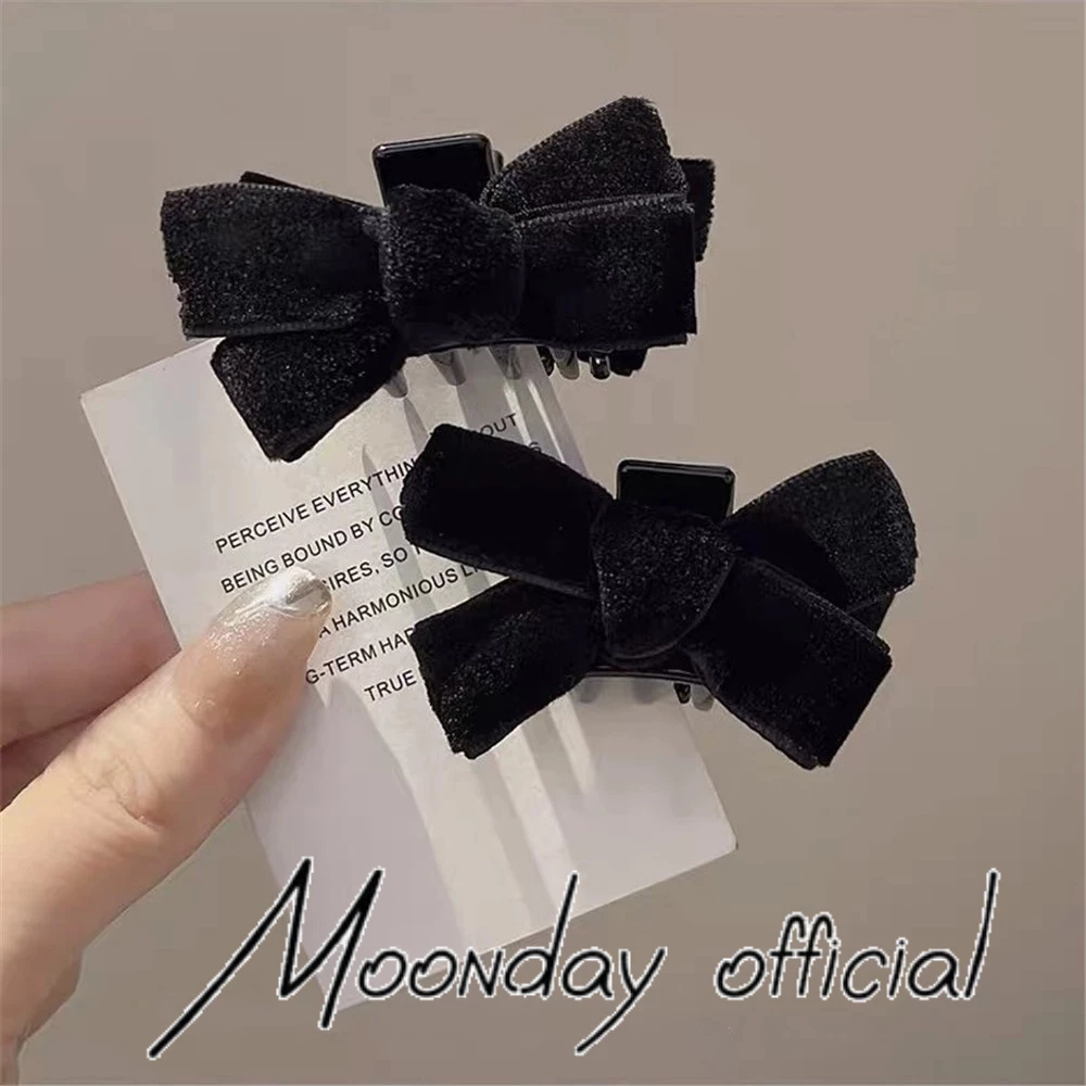 Set 2 kẹp nơ bằng nhung đen vintage phong cách Hàn Quốc P0639
