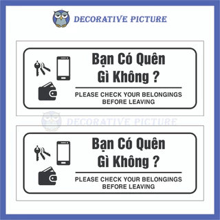 Bộ 2 Biển Nhắc Nhở Bạn Có Quên Gì Không ? - Please Check Your Belongings Before Leaving