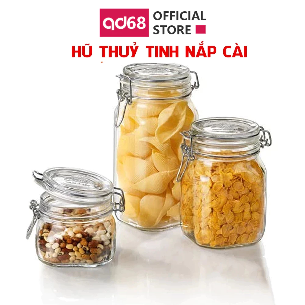 Hũ thủy tinh nắp cài đựng thực phẩm có gioăng cao su kín hơi 500ml 750ml 1Lít