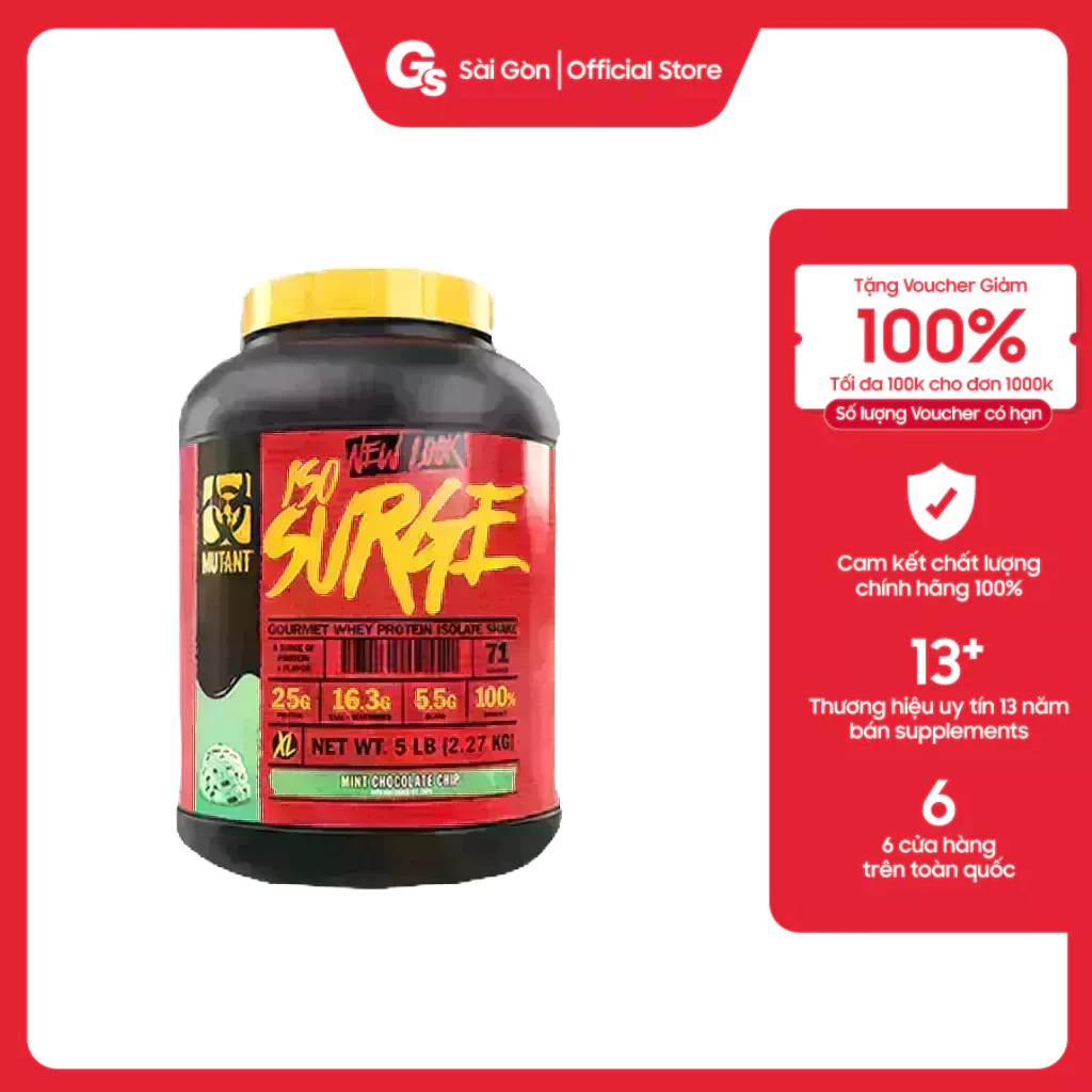 Sữa tăng cơ Whey Protein Mutant ISO Surge 5 Lbs (76 Servings) phục hồi và phát triển cơ bắp