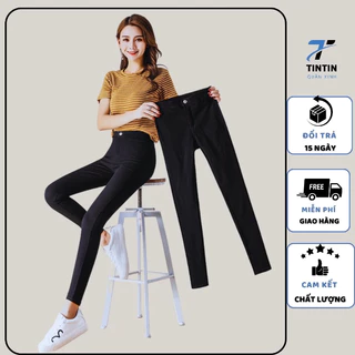 Quần tregging nữ lưng cạp cao dài dáng thun ôm bó legging skinny vải giữ nhiệt màu đen AG208