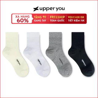 Tất Vớ Nam Nữ Gân Trơn Cổ Trung UPPER YOU Cotton Tự Nhiên Mềm Mại Thấm Hút Thoáng Khí Khử Mùi Extra Soft - BSF3004