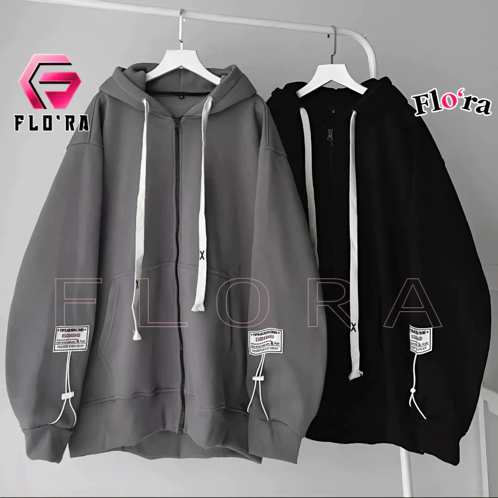 [XẢ HÀNG] Áo Khoác NỈ DÂY LỚN XX Trơn Chất Nỉ Bông Dày Dặn BM159, Áo Hoodie Dây Kéo Zip Basic Form Rộng Nam Nữ Flo'ra