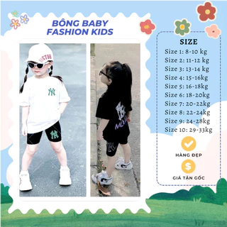 Set Bộ NY Trắng Đen Quần Lửng Áo Cộc Tay Cho Bé Gái Từ 8-30kg, Chất Cotton Mềm Mịn Thấm Hút Mồ Hôi