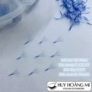 [MIX MÀU] Mi Fan 5D mix màu_Cong C-CC-D_Dày 0.07_Mix 9-15mm_Hộp 1000Fan_Dụng cụ nối mi_Huy Hoàng Mi