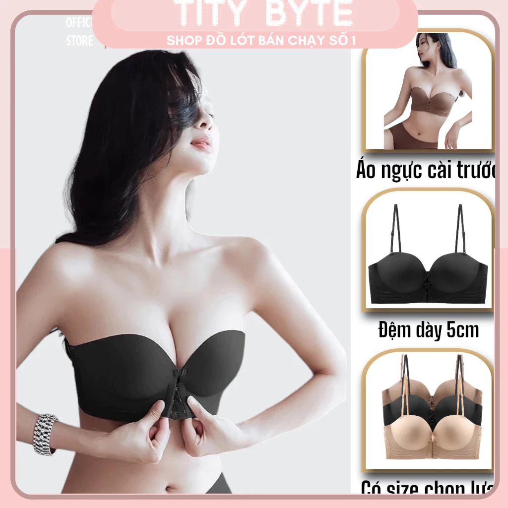 Áo ngực, nâng ngực không dây cài trước, Áo lót quây ngang đệm 5CM không gọng, không lộ viền, nâng đẩy vòng