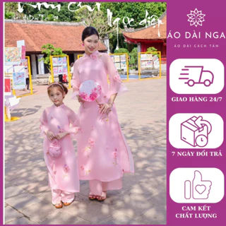 Set áo dài mẹ và bé 2024  - vải tơ organza, họa tiết đính kết cao cấp - áo dài Nga - ADN033