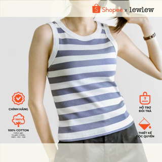 Áo ba lỗ nữ, áo thun sọc cotton TANK TOP kẻ Tím than mềm mịn - Lew Lew