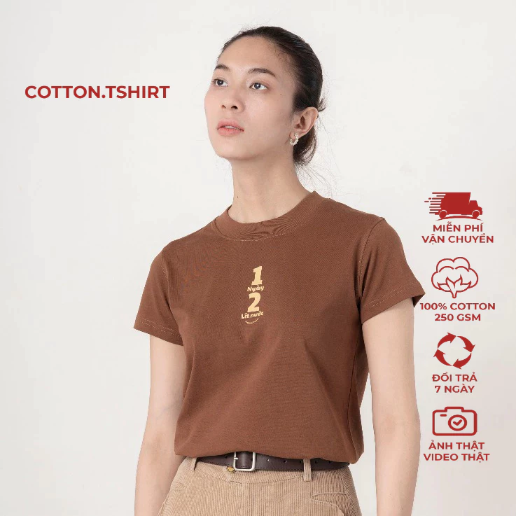 Áo thun nữ baby tee, áo thun cotton 1 NGÀY 2 LÍT NƯỚC Tshirt