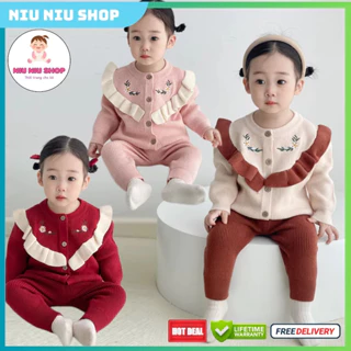 Bộ quần áo bé gái ,bộ quần áo len dệt kim thêu hoa xinh xắn cho bé gái từ 5,5-13kg trong mùa Thu Đông PH-7005