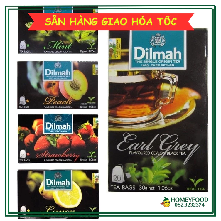 TRÀ DILMAH túi lọc (nhúng) đủ vị - Dâu Đào Hồng Trà Bạc Hà