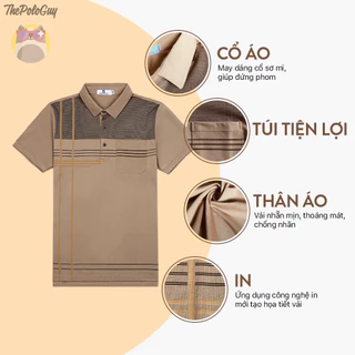 [Có Bigsize] Áo Polo Nam Sọc PACK TÚI M1, Áo Thun Có Cổ Vải Cá Sấu Trung Niên, Áo Thun Polo Cổ Điển