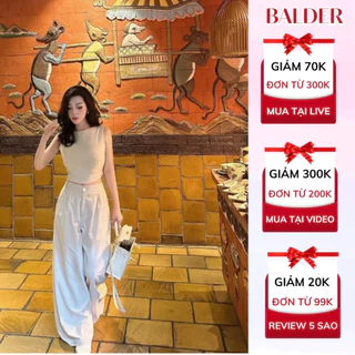 Set Đồ 2 Món Áo Croptop Sát Nách Thắt Nơ Lưng Kèm Quần Ống Suông Dạo Phố Sang Chảnh Thanh Lịch Balder Fashion BL1409