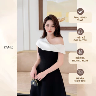 Váy lệch vai phối trắng đen dáng xòe YAME DRESS DESIGN YV271