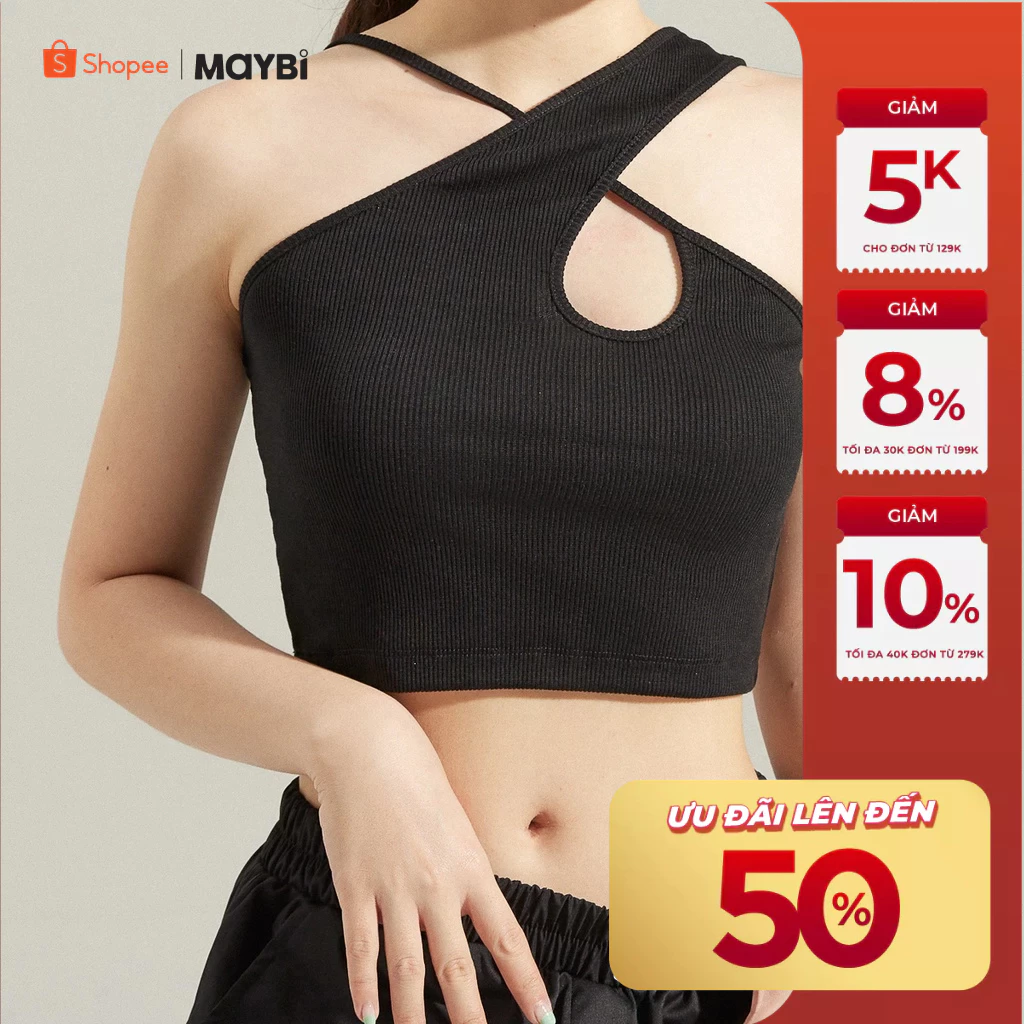 Áo croptop Maybi ôm thun cổ yếm