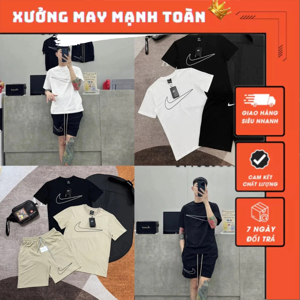 Bộ Quần Đùi Ni Kè Nam Họa Tiết Logo Đơn Giản Dễ Mặc_Bộ Quần Đùi Hè Nam Nữ Chất Vải Cotton Lạnh Siêu Mát