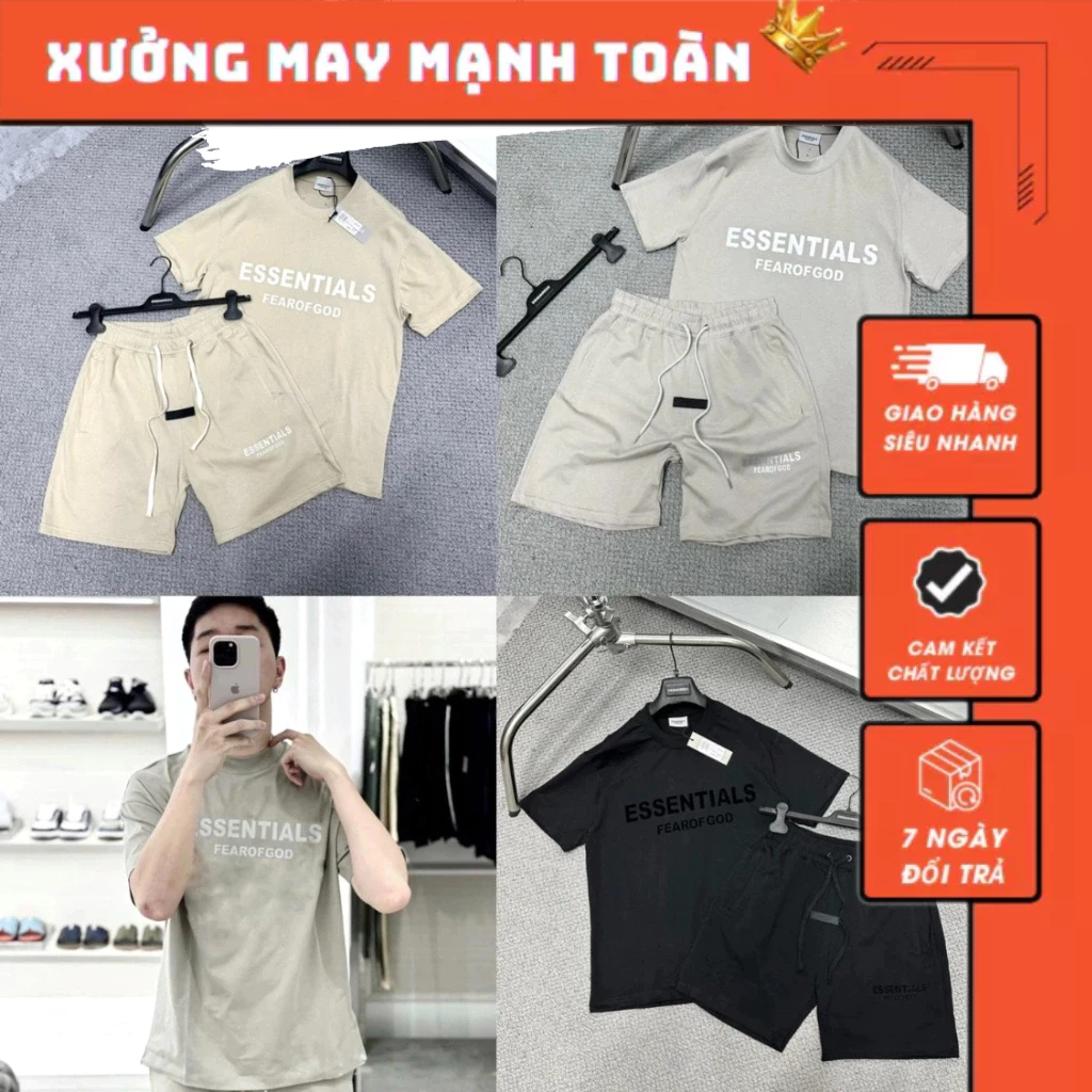 Bộ Quần Đùi Nam Éc Sen Đơn Giản Sang Trọng Logo Phối Chữ Chống Bong_Bộ Thể Thao Nam Chất Vải Cotton Umi Hàn Mát