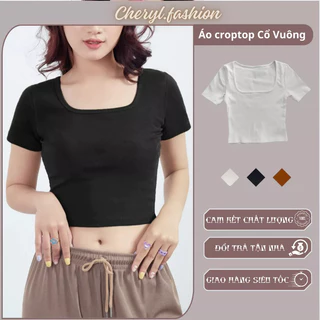 Áo croptop nữ cổ vuông ôm body, Áo thun nữ ngắn tay croptop năng động tanktop nhiều màu đen trắng tím nâu hồng CHR218