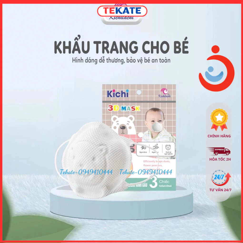 Khẩu Trang Cho Bé Kichilachi, Set 3 Chiếc Khẩu Trang Hình Gấu Cho Trẻ