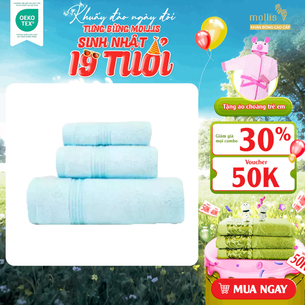 Khăn Tắm Mollis Bamboo 60x120cm Khăn Cao Cấp Sợi Tre Mềm Mịn Thấm Hút Không Ra Màu Gia Đình Du Lịch Khách Sạn Spa BMT4