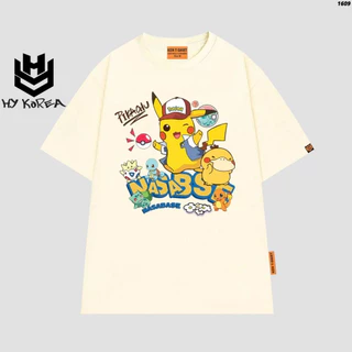 Áo thun tay lỡ HY KOREA Pika Nasabase 1609 COTTON 75 form rộng unisex