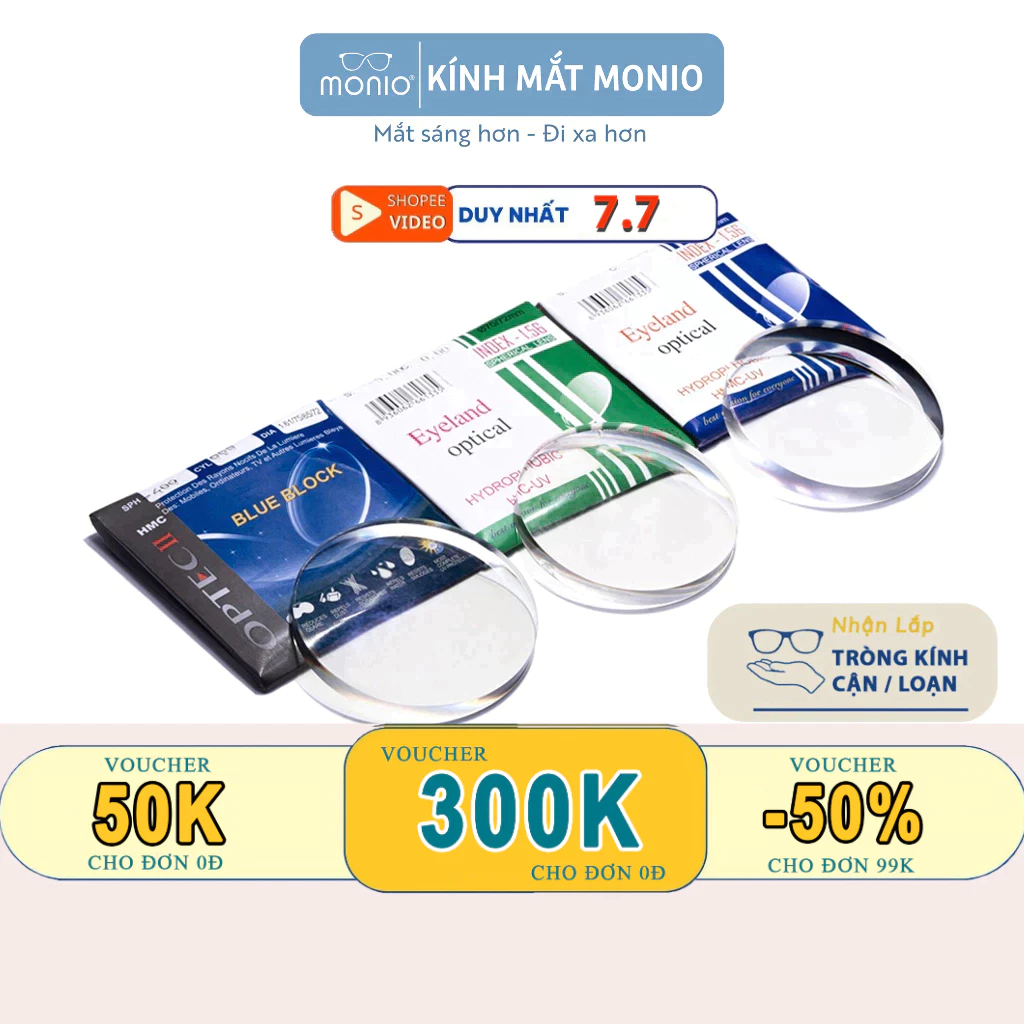 Tròng Kính Cận Loạn Có Độ MONIO Chống Ánh Sáng Xanh, Đổi Màu Đi Nắng Chống Tia UV400