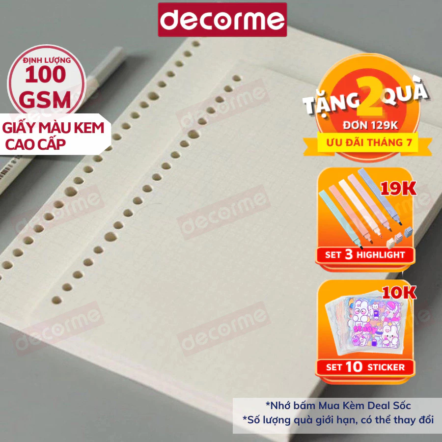 Giấy sổ còng Decorme giấy refill  ruột sổ còng A5 B5 A4 20 26 30 lỗ sổ còng giấy refill caro kẻ ngang nhiều lỗ