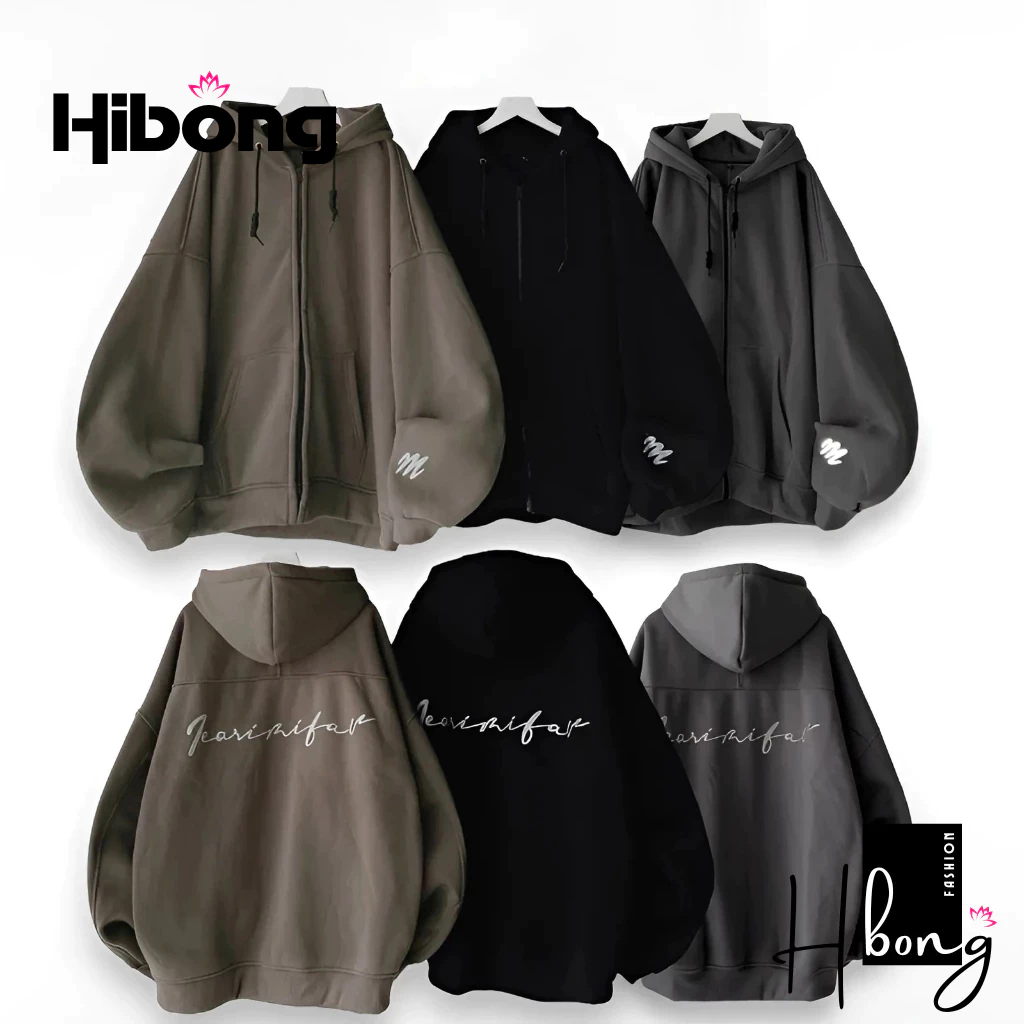 [XẢ HÀNG] Áo Khoác FEARI In Logo Nón 2 Lớp Chất Nỉ Bông Dày Dặn BM261, Áo Hoodie Zip Form Rộng Unisex Nam Nữ HIBONG