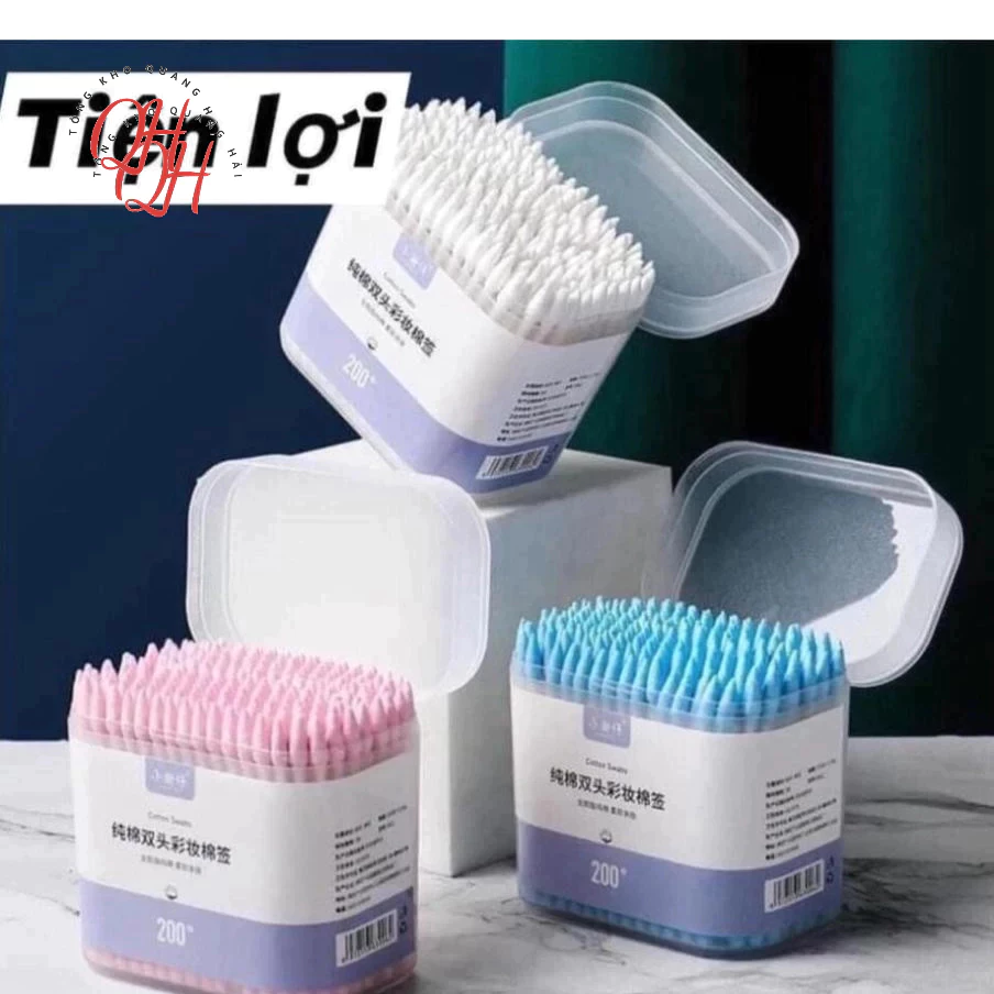 Hộp 200 tăm bông 2 đầu vệ sinh tai, mũi - kháng Khuẩn, Mềm Mịn