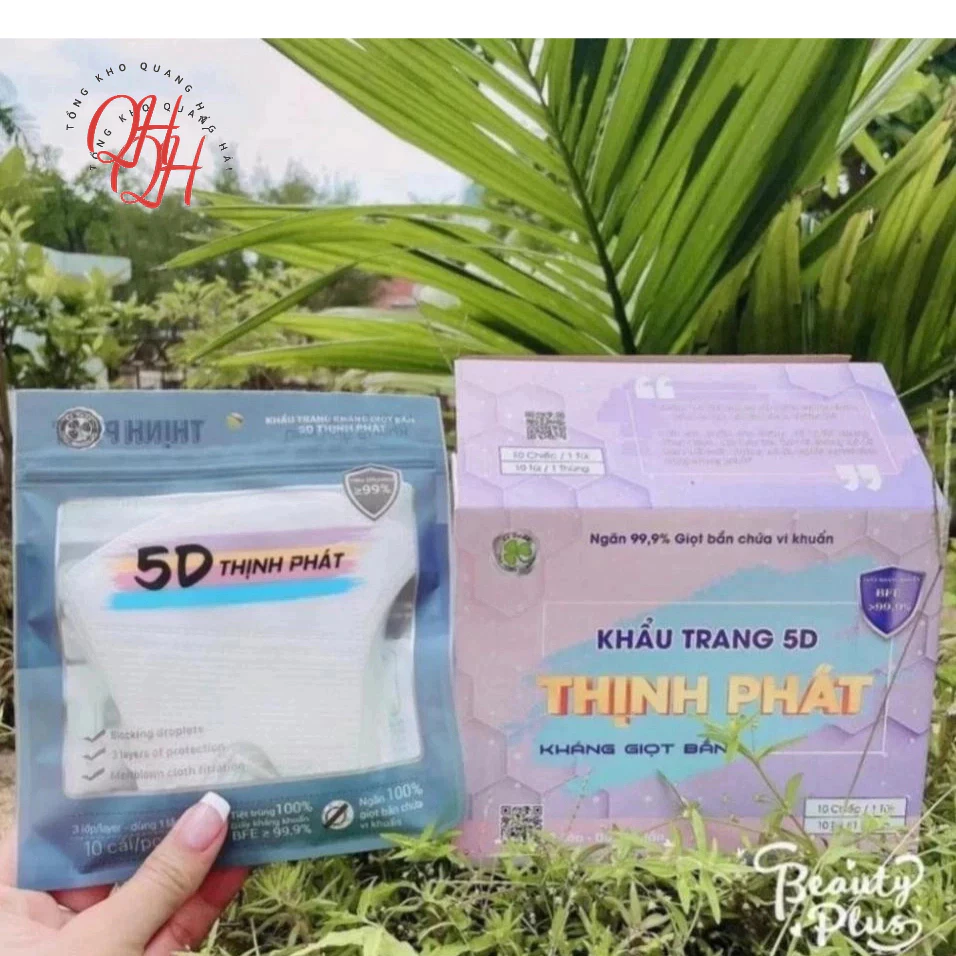 Hộp 100c Khẩu Trang 5D Thịnh Phát 3 lớp Chống Bụi Mịn, Kháng Khuẩn Hàng Cao Cấp