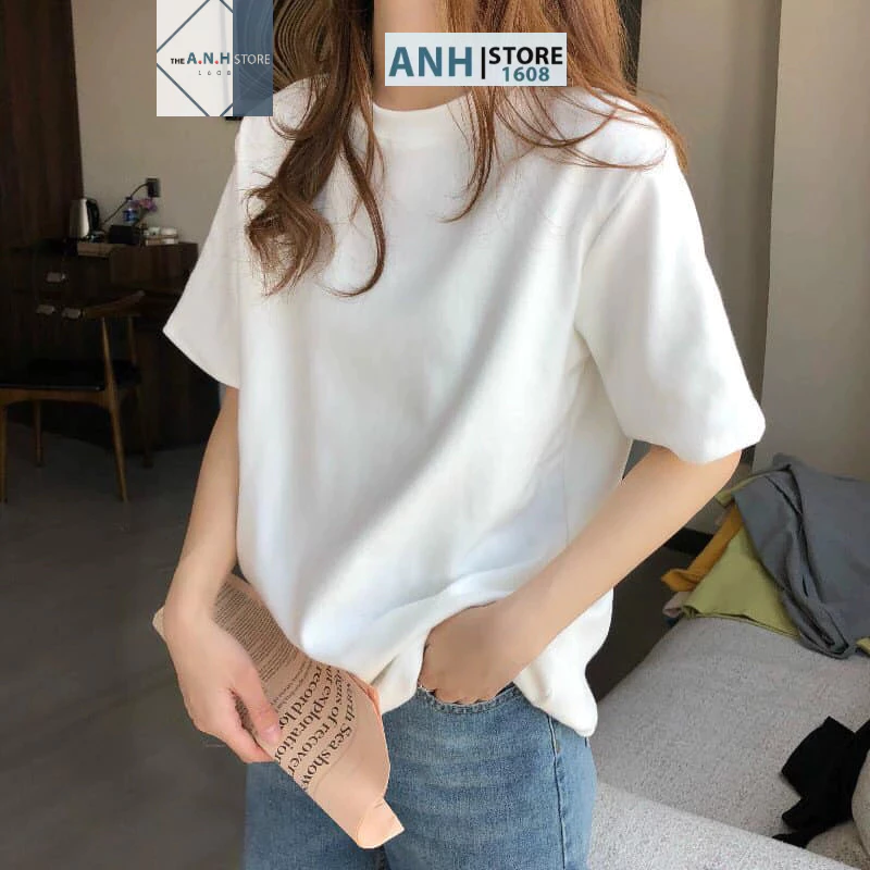 Áo thun cotton nữ tay ngắn trơn basic, chất thun cotton mền mại  ANHSTORE , phong cách Hàn Quốc