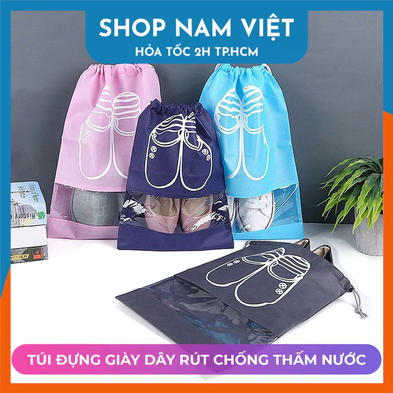 [Loại Dày] Túi Vải Đựng Giày, Đồ Du Lịch Đa Năng Có Dây Rút, Chống Thấm Nước