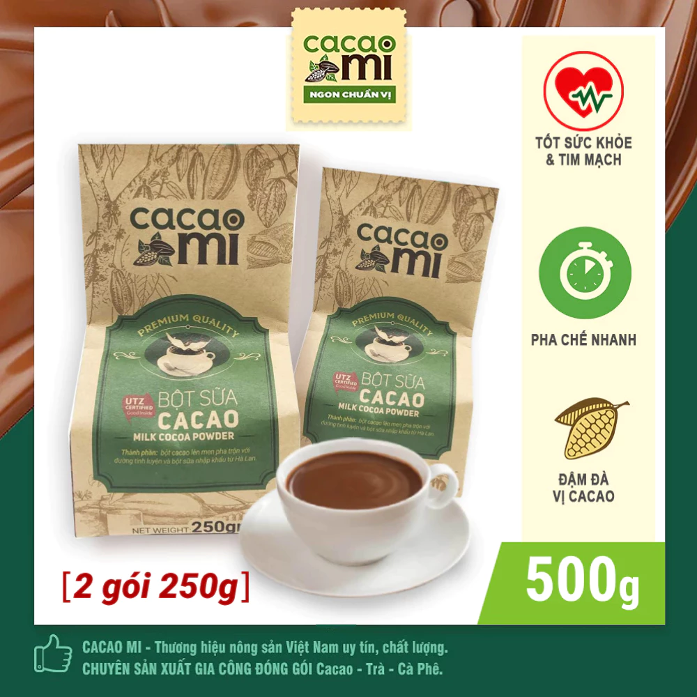 Bột ca cao sữa hoà tan 3in1 CACAOMI vị ngọt dịu thức uống sô cô la đậm đà cacao nguyên chất 500g/1kg