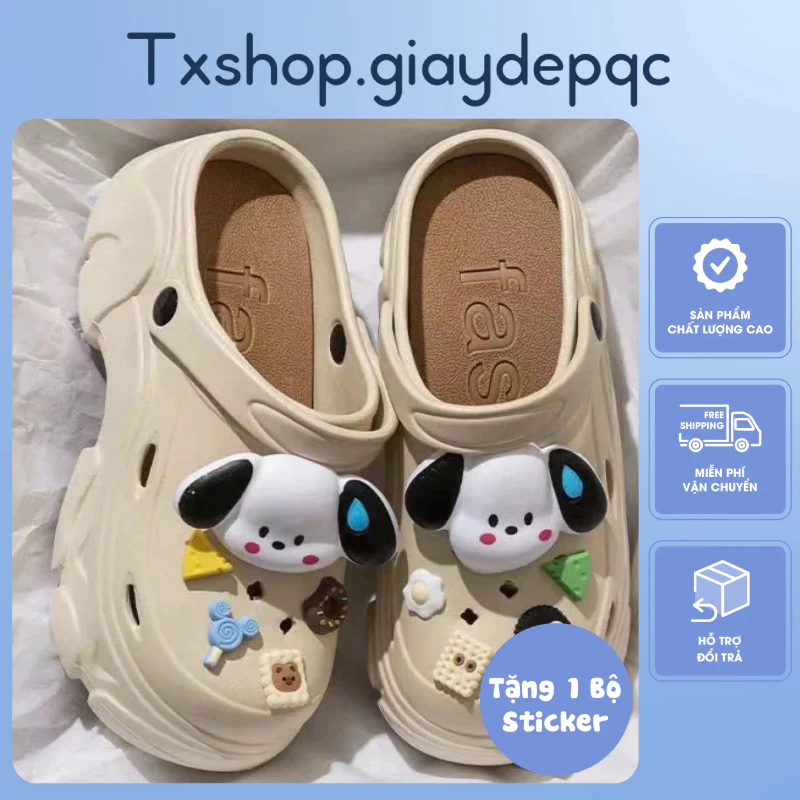 Dép sục cross nữ đế 7cm tăng chiều cao siêu nhẹ tặng kèm sticker Cún (279 Cún)- TĂNG 1 SIZE