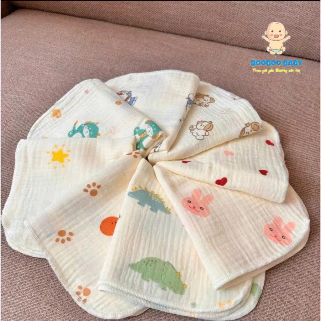 Set 5 khăn xô và set 10 khăn xô muslin 2 lớp và 4 lớp siêu thấm hút,mềm mại dành cho bé sơ sinh(size 28x28cm) BB245
