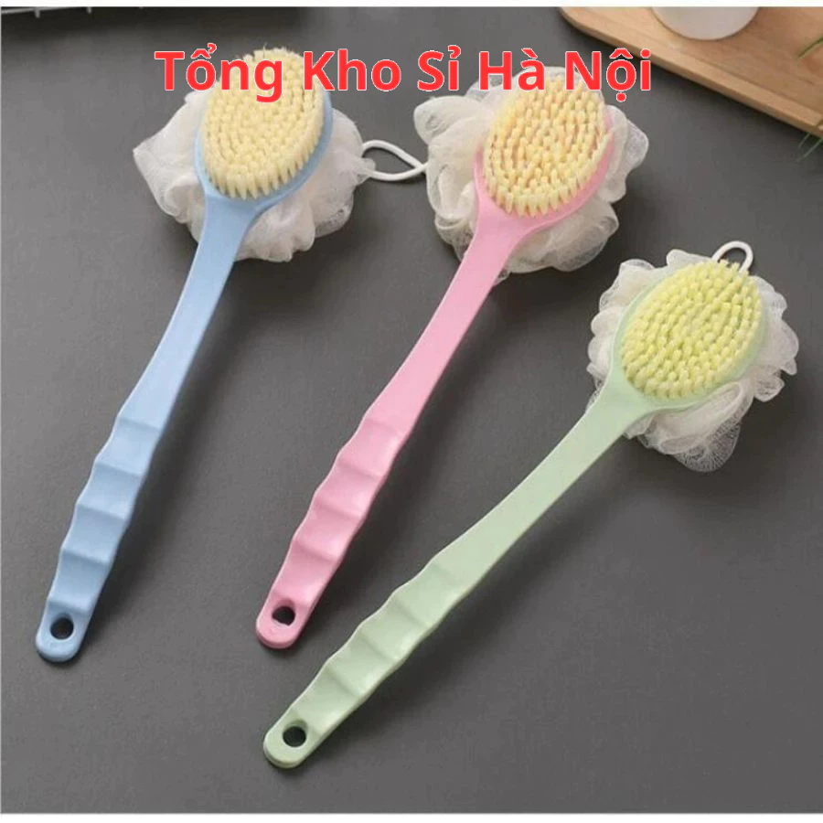 Cọ Kì Lưng 2 Đầu Bông Vải Lưới và Lông Bàn Chải, Cây Cọ Tắm 2 Đầu, Cọ Chà Lưng Vệ Sinh Cơ Thể Mềm Mại