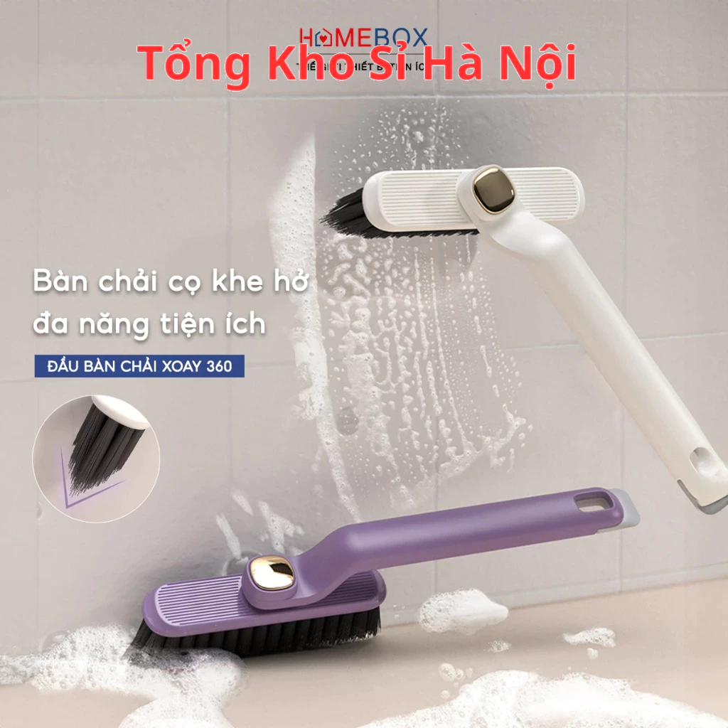 Bàn chải làm sạch nhà tắm xoay 360 độ đa chức năng, Chổi cọ sàn tích hợp kẹp gắp rác 2 trong 1