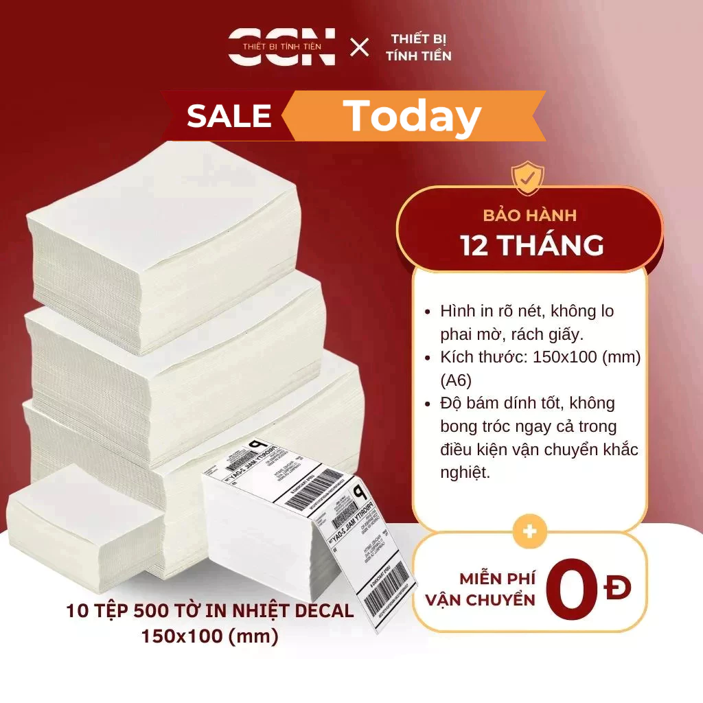 10 Tệp 500 tờ tem in nhiệt - In tem dán A6 đơn shopee - In tem giao vận kích thước 150x100 - In sắc nét bền màu