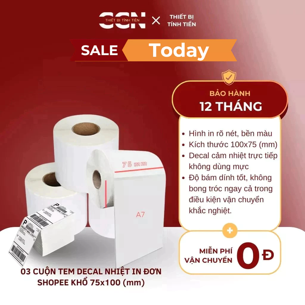 03 cuộn tem nhiệt khổ 75x100 in đơn shopee, sàn thương mại điện tử, in tem giao vận - In rõ nét bền màu