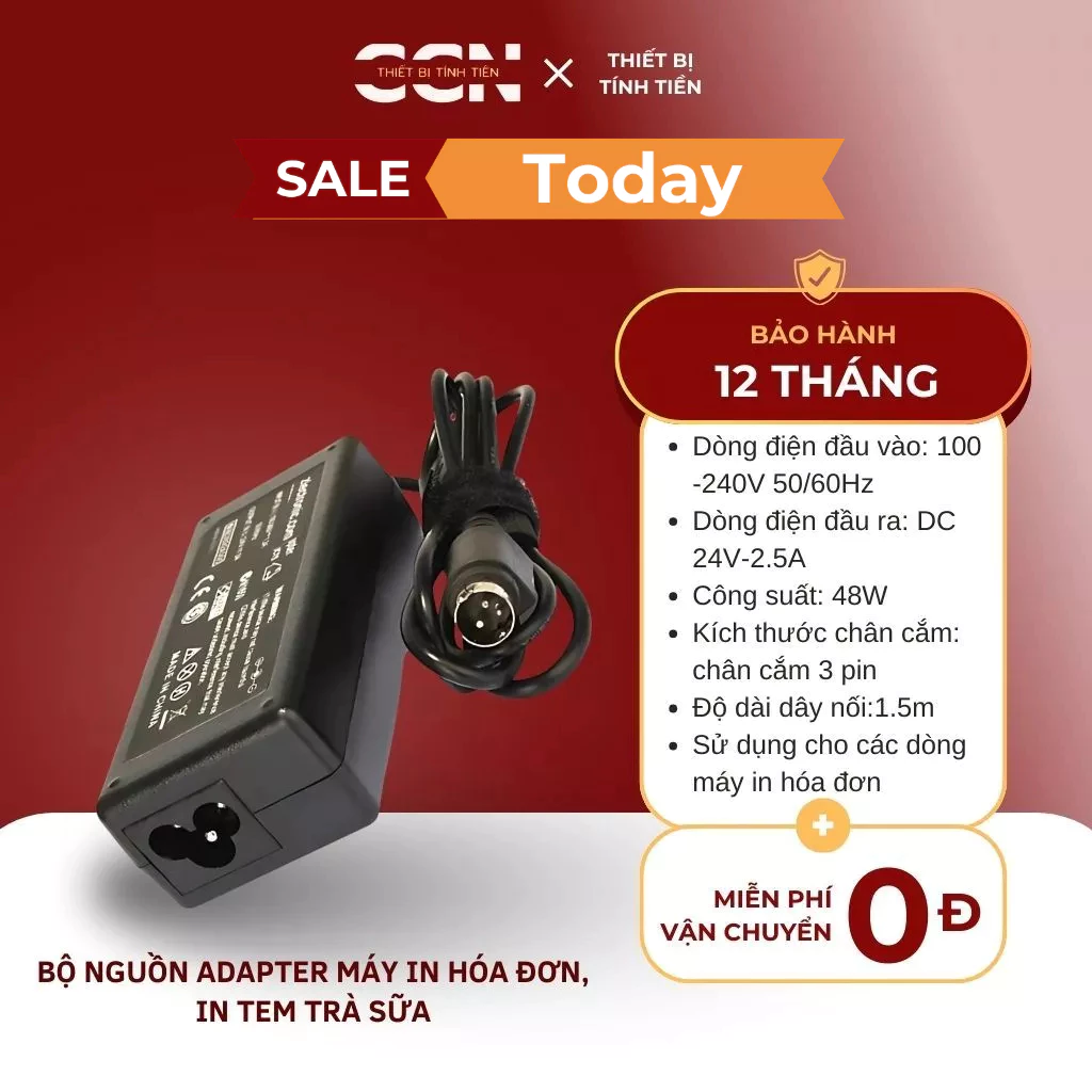 Bộ Nguồn Adapter Cho Máy In Hóa Đơn, In Tem Trà Sữa, Dây Nguồn Cho Máy In Hóa Đơn Siêu Thị