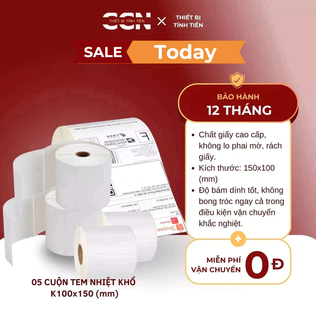 05 cuộn tem nhiệt khổ 100x150 (350 tờ) in đơn shopee, sàn thương mại điện tử, in tem giao vận - In rõ nét bền màu