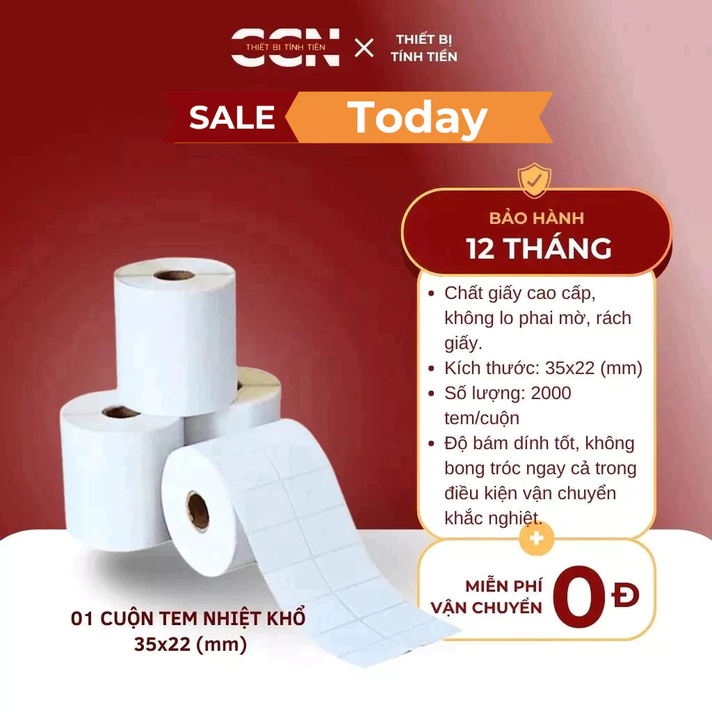 01 Cuộn in tem nhãn sản phẩm - Decal nhiệt 2 hàng tem khổ 35x22 - In mã vạch sản phẩm sắc nét và bền màu