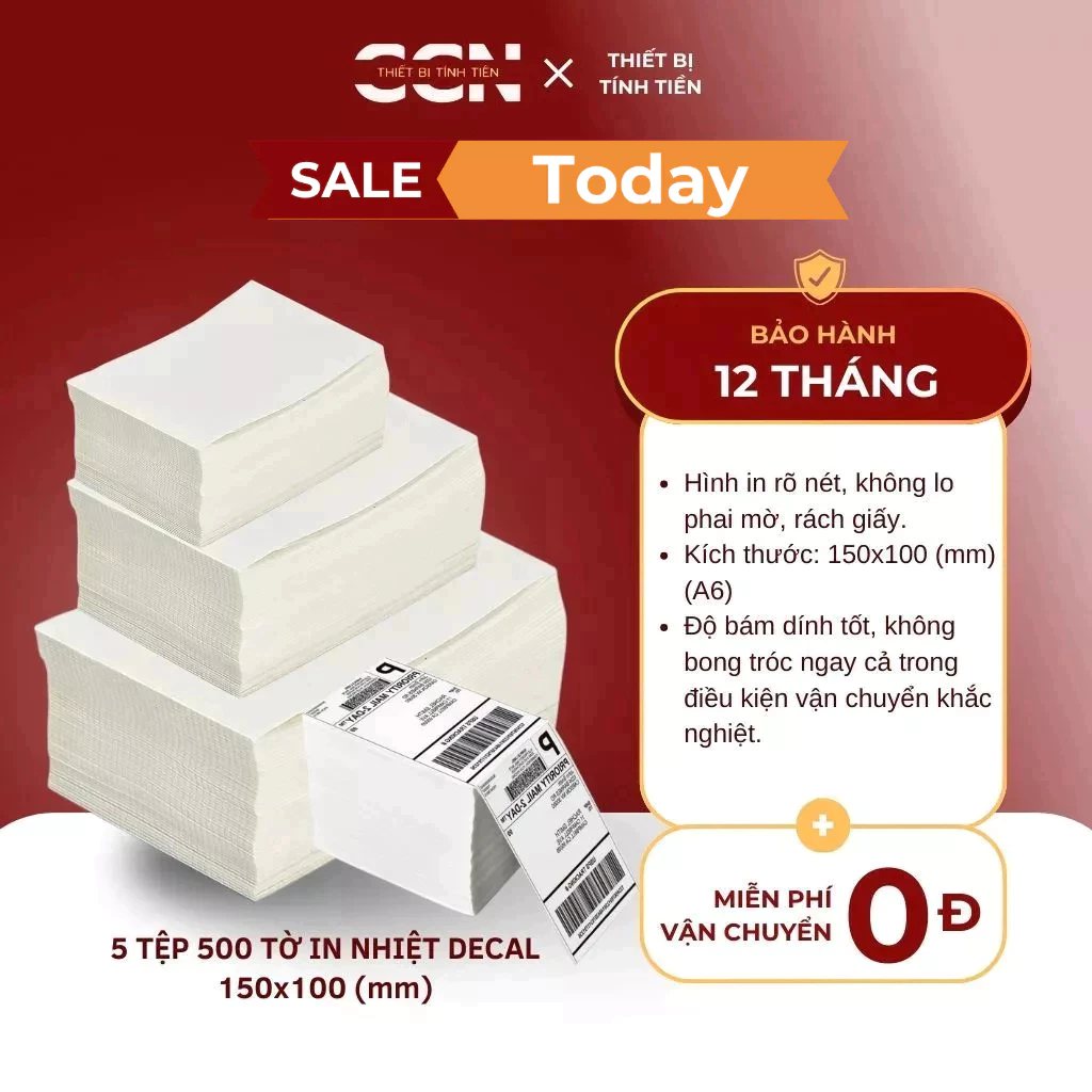 05 Tệp 500 tờ tem in nhiệt - In tem dán A6 đơn shopee - In tem giao vận kích thước 150x100 - In sắc nét bền màu