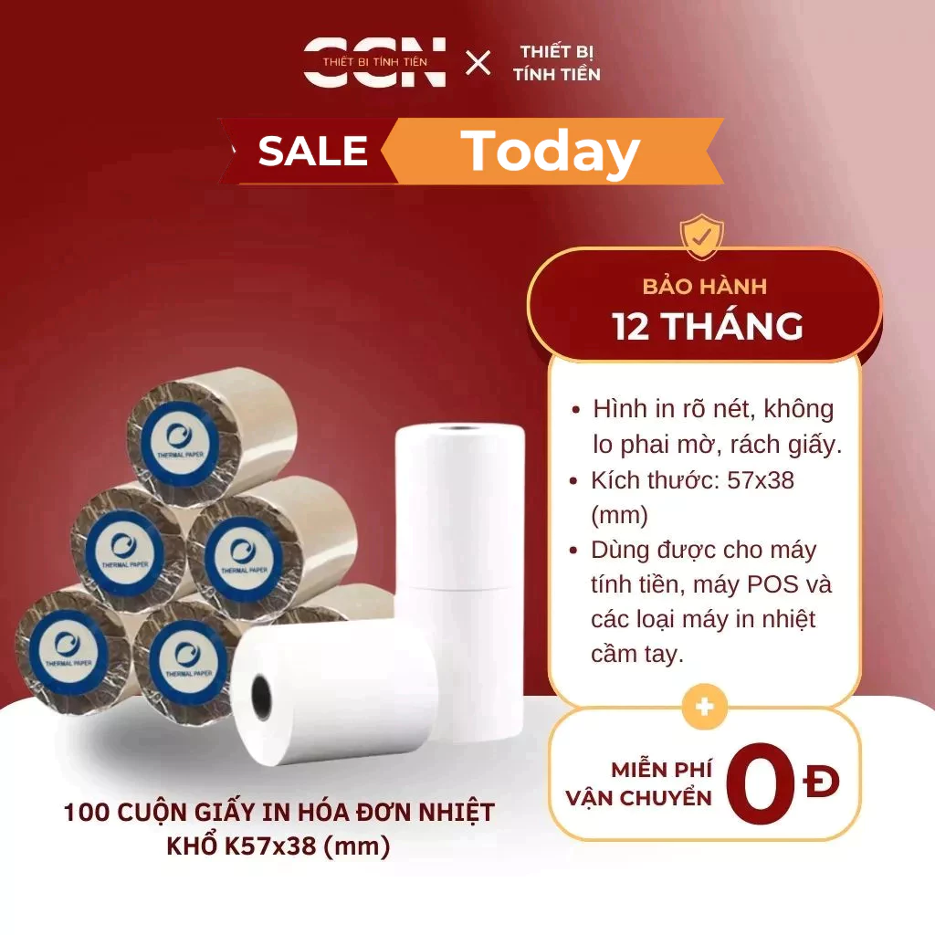 100 cuộn giấy in hóa đơn nhiệt khổ k57x38 - Giấy in điện nước, in hóa đơn mini, in bill máy in cầm tay - in rõ sắc nét