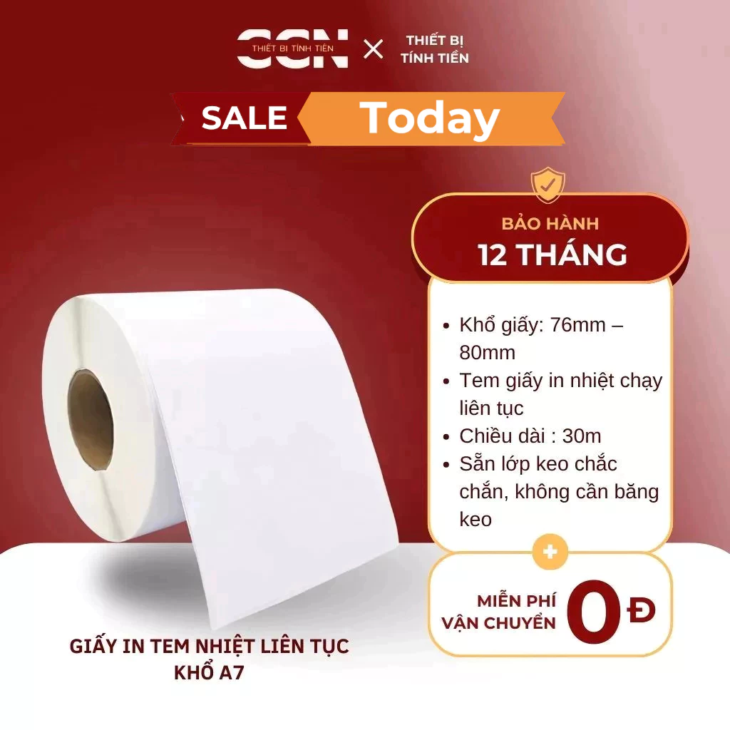 Decal in nhiệt, giấy in nhiệt liên tục khổ A7 76(mm) x 30m | Dùng in đơn livestream, in đơn hàng, có lớp dán.