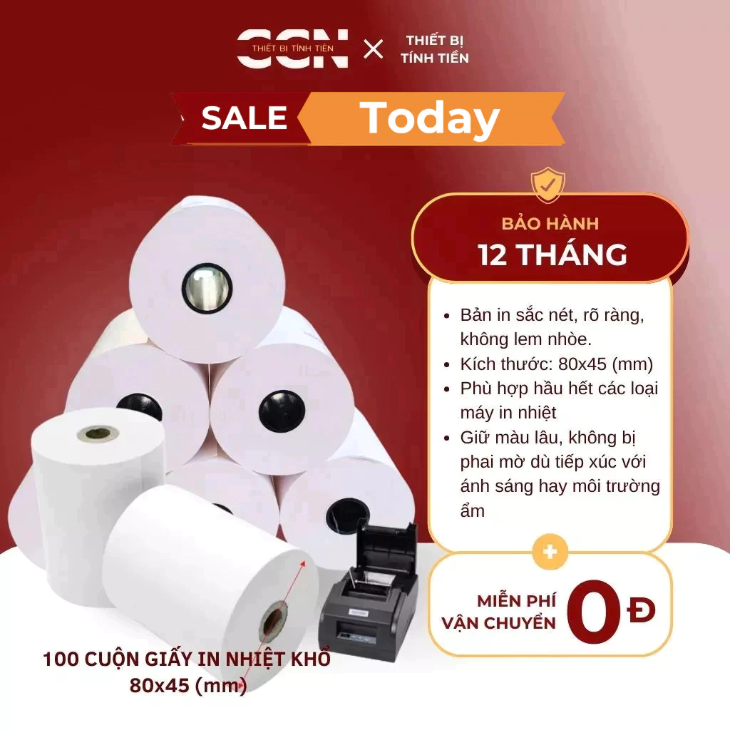 100 cuộn giấy in hoá đơn nhiệt K80*45 - Dùng cho máy in hóa đơn - In sắc nét, bền màu