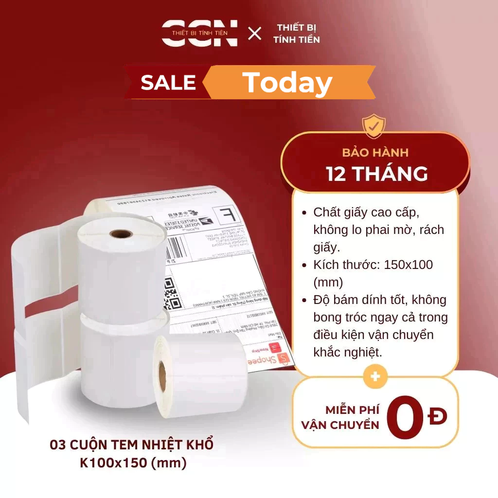 03 cuộn tem nhiệt khổ 100x150 (350 tờ) in đơn shopee, sàn thương mại điện tử, in tem giao vận - In rõ nét bền màu