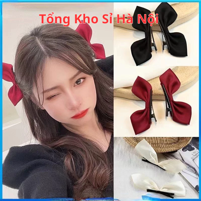 Set 2 Kẹp tóc hình nơ xinh xắn, kẹp tóc dễ thương phong cách HÀN QUỐC 3 màu Đỏ Đen Trắng