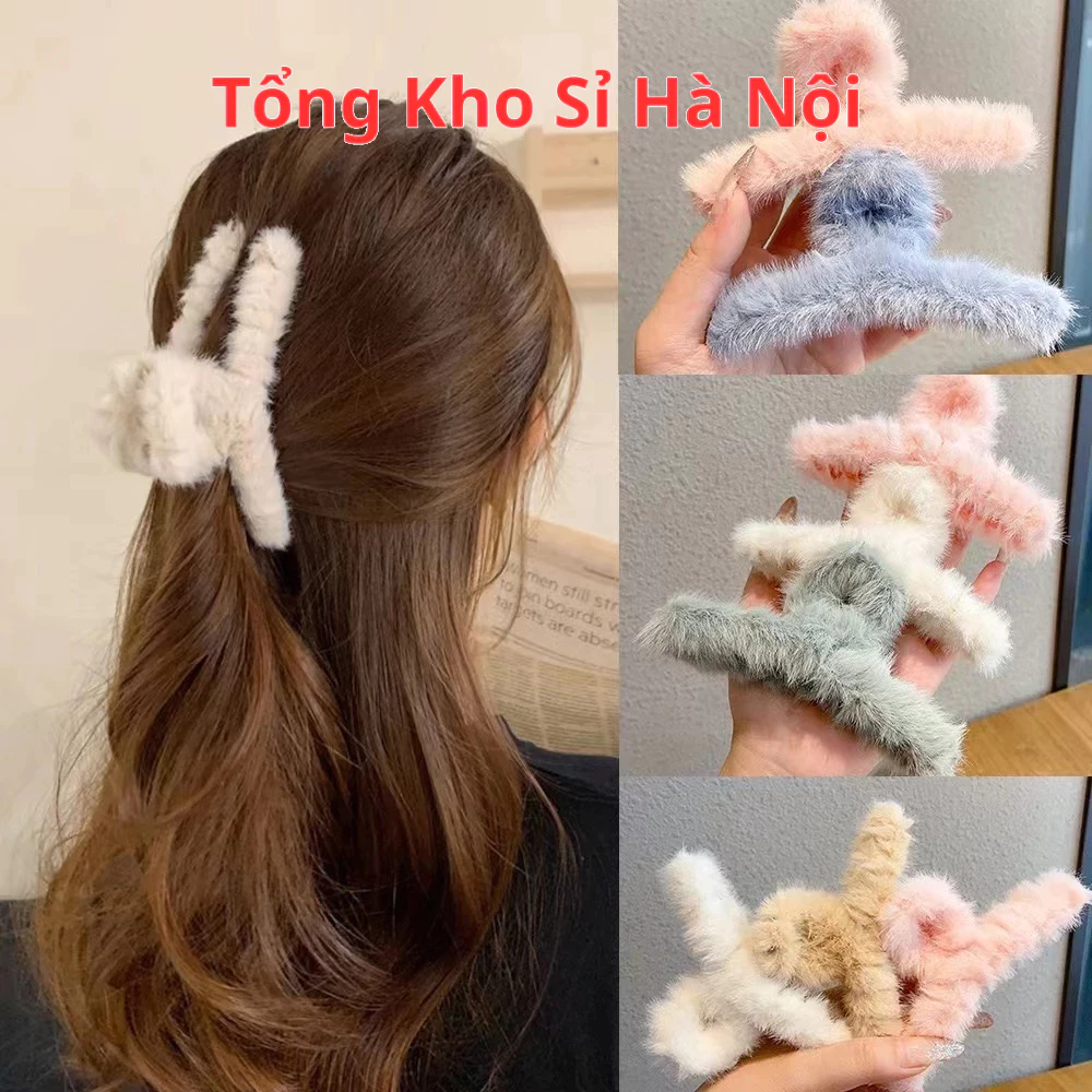 Kẹp tóc phủ lông nhung cỡ lớn phong cách Hàn Quốc thời trangcho nữ