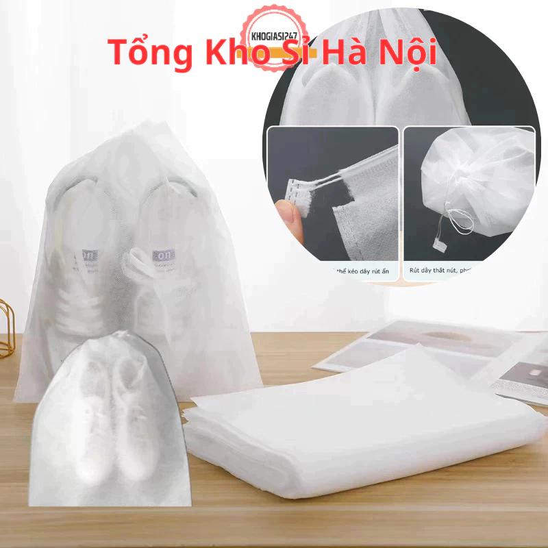 Combo 10 Túi Đựng Giày Dép Đa Năng Chống Bụi, Chống Thấm Nước Chất Liệu Vải Không Dệt Loại Dây Rút